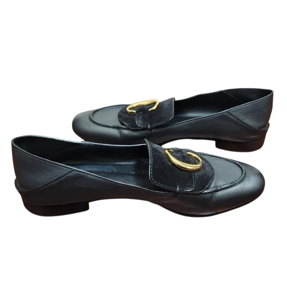 Chloe C Logo Convertible Suede Mule Nubuck Leather Loafers Size EU 42/US 11.5